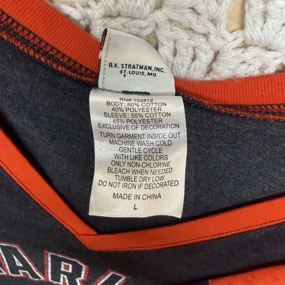 Harley Davidson Top Shirt Women Size L Black orange Motorcycle 3/4 Sleeve V Neck - Picture 8 of 10